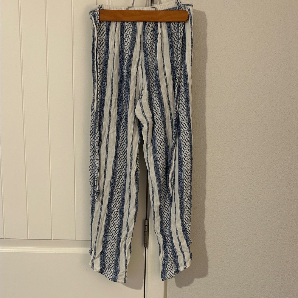 Blue and White Striped Slit Pants